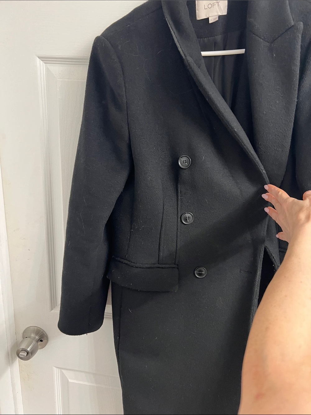 LOFT Black Long Wool-Blend Trench Coat - Picture 5 of 8